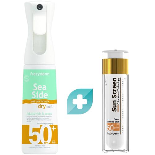 Frezyderm Πακέτο Προσφοράς Sea Side Dry Mist for Face & Body Spf50+, 300ml & Sun Screen Color Velvet Face Cream Spf50+, 50ml